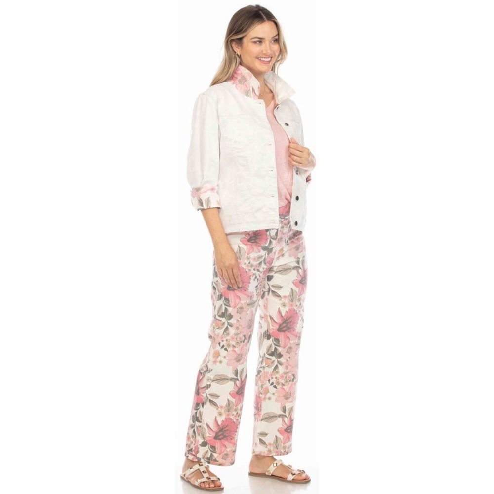 Tempo Paris Reversible Floral Denim Pants Pink White Straight XL XXL Cottage